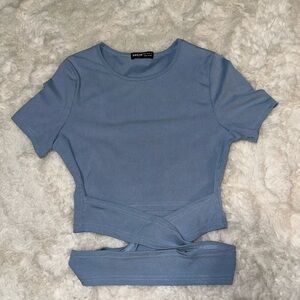 Shein light blue criss cross tank